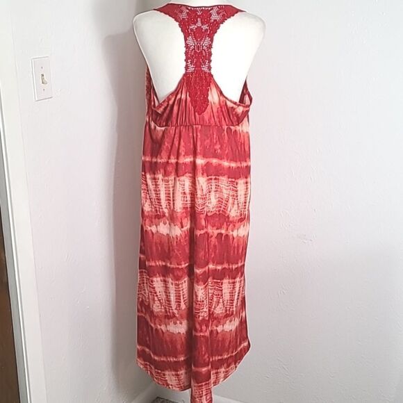 No Boundaries Red Tie-dye Midi-Dress, Lace Crochet Halter Back, Sz XL (15-17) - Picture 6 of 9